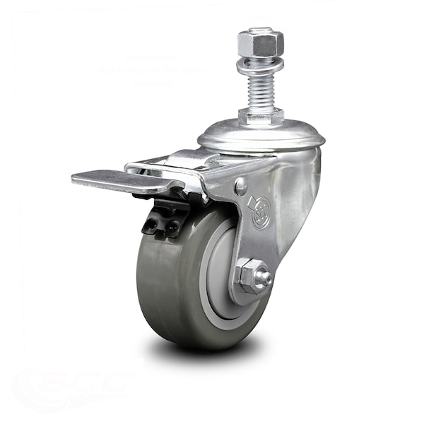 3.5 Inch Gray Polyurethane Swivel 12mm Stem Caster with Total Lock Brake SCC